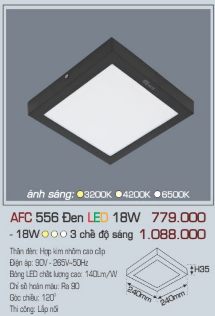 Đèn led ốp trần anfaco afc 556 đen led 18w