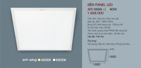  ĐÈN LED PANEL ÂM TRẦN ANFACO 600x600, 60x60 AFC 669A LED 40W 