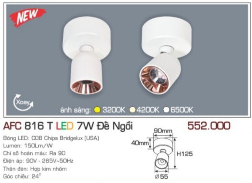 Đèn lon led ốp trần anfaco afc816t led 7w