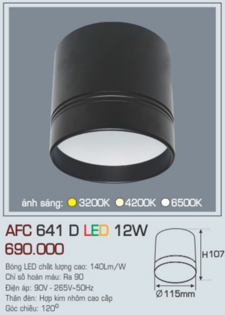 Đèn lon led ốp trần anfaco afc 641d led 12w