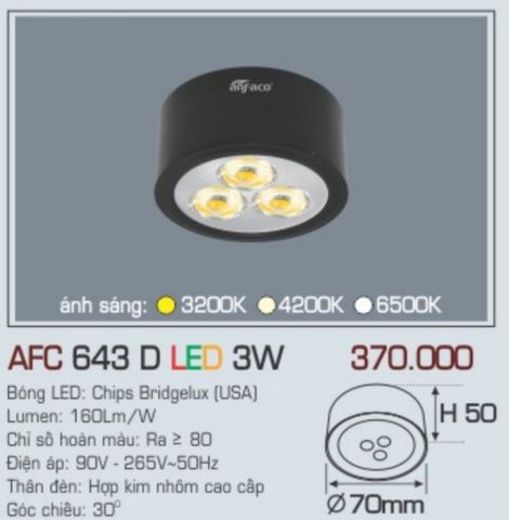  Đèn lon led ốp trần anfaco afc 643d led 3w 