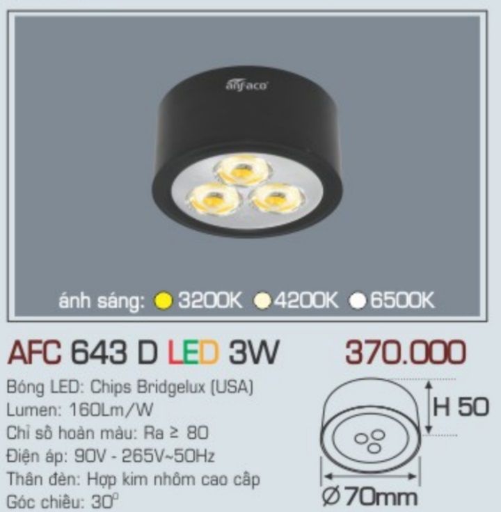 Đèn lon led ốp trần anfaco afc 643d led 3w