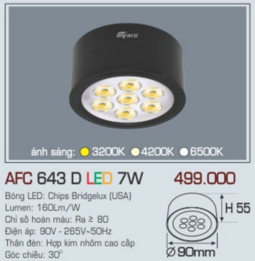 Đèn lon led ốp trần anfaco afc 643d led 7w