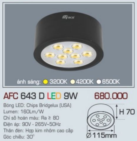  Đèn lon led ốp trần anfaco afc 643d led 9w 