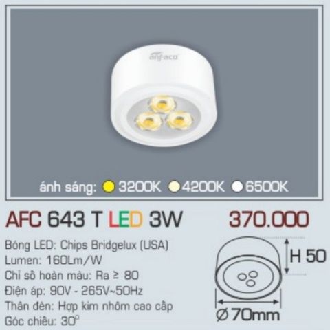  Đèn lon led ốp trần anfaco afc 643t led 3w 