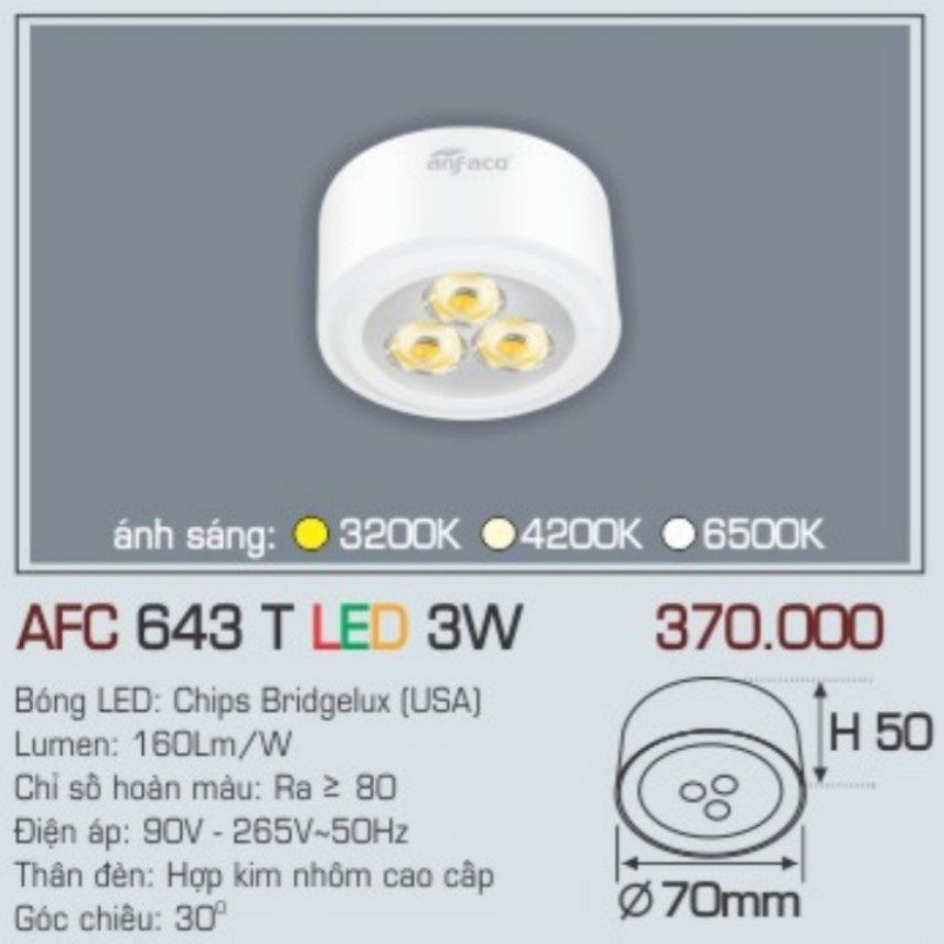 Đèn lon led ốp trần anfaco afc 643t led 3w