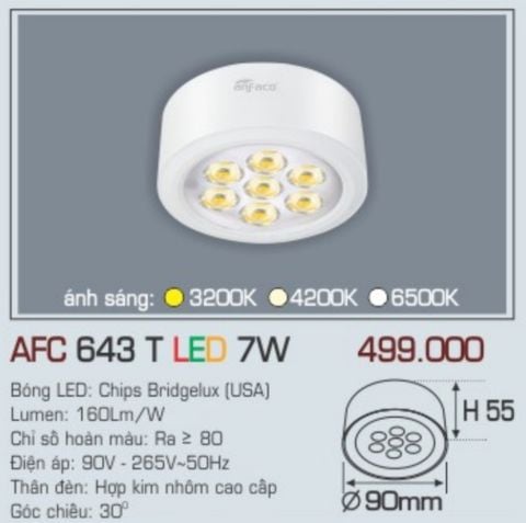  Đèn lon led ốp trần anfaco afc 643t led 7w 