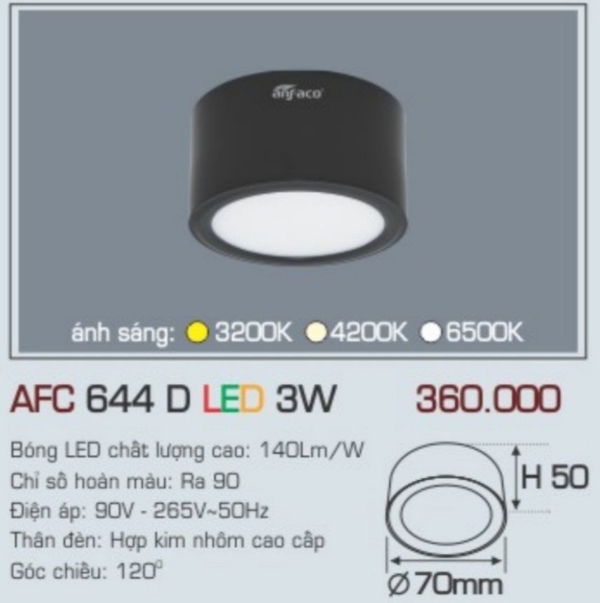 Đèn lon led ốp trần anfaco afc 644d led 3w