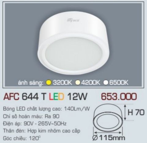  Đèn lon led ốp trần anfaco afc 644t led 12w 