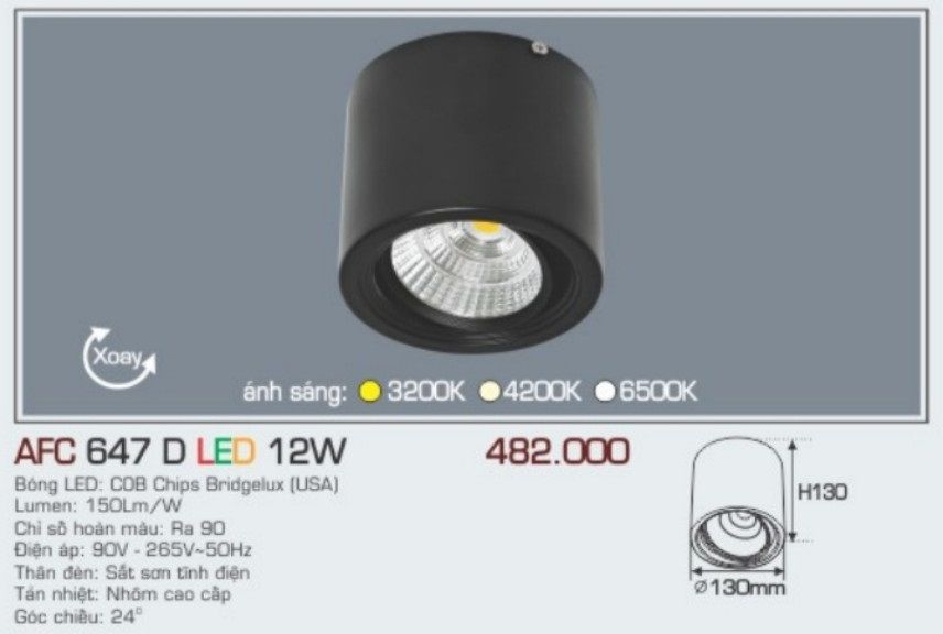 Đèn lon led ốp trần anfaco afc 647d led 12w