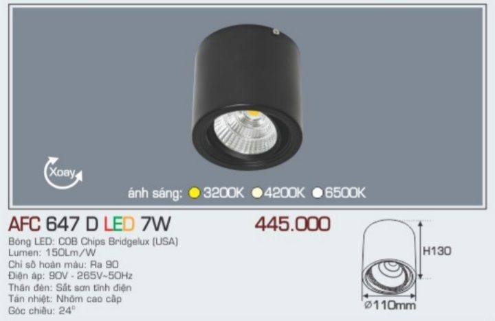 Đèn lon led ốp trần anfaco afc 647d led 7w