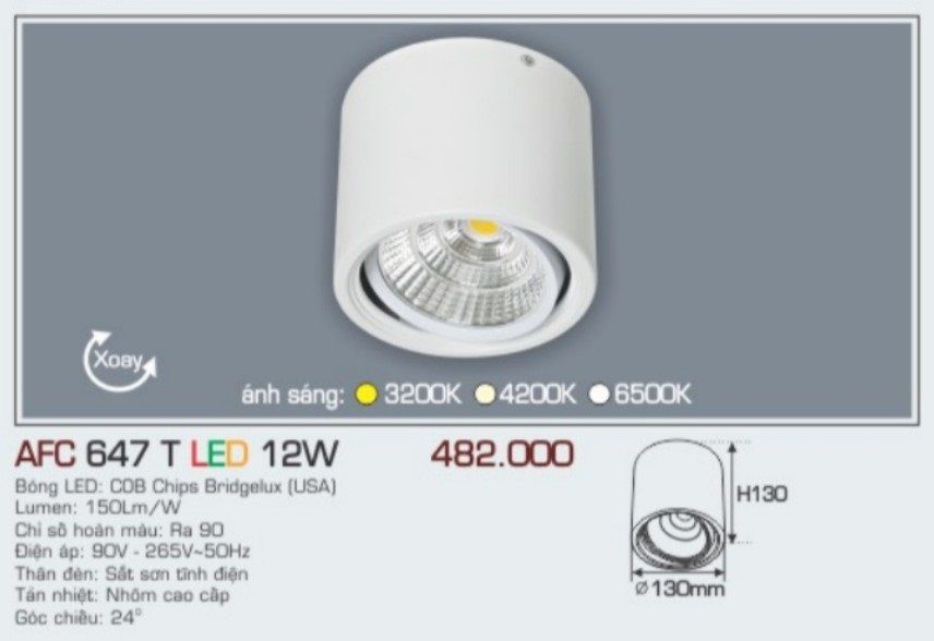 Đèn lon led ốp trần anfaco afc 647t led 12w