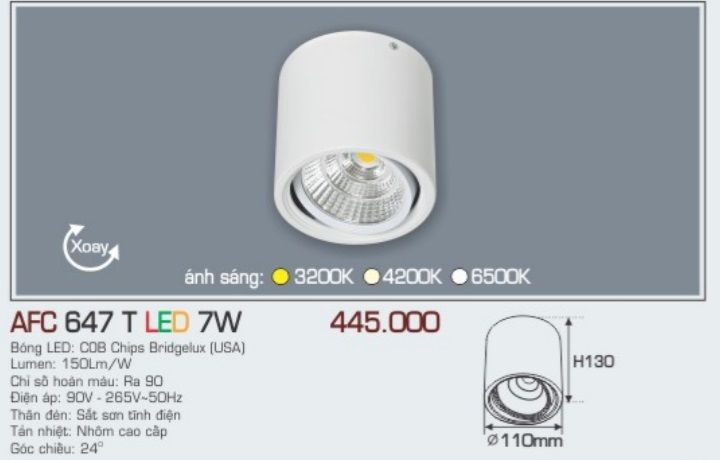 Đèn lon led ốp trần anfaco afc 647t led 7w