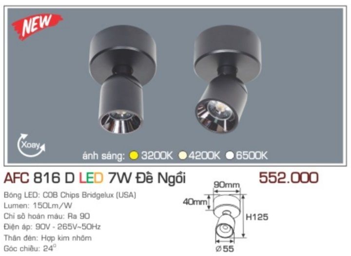 Đèn lon led ốp trần anfaco afc 816d led 7w