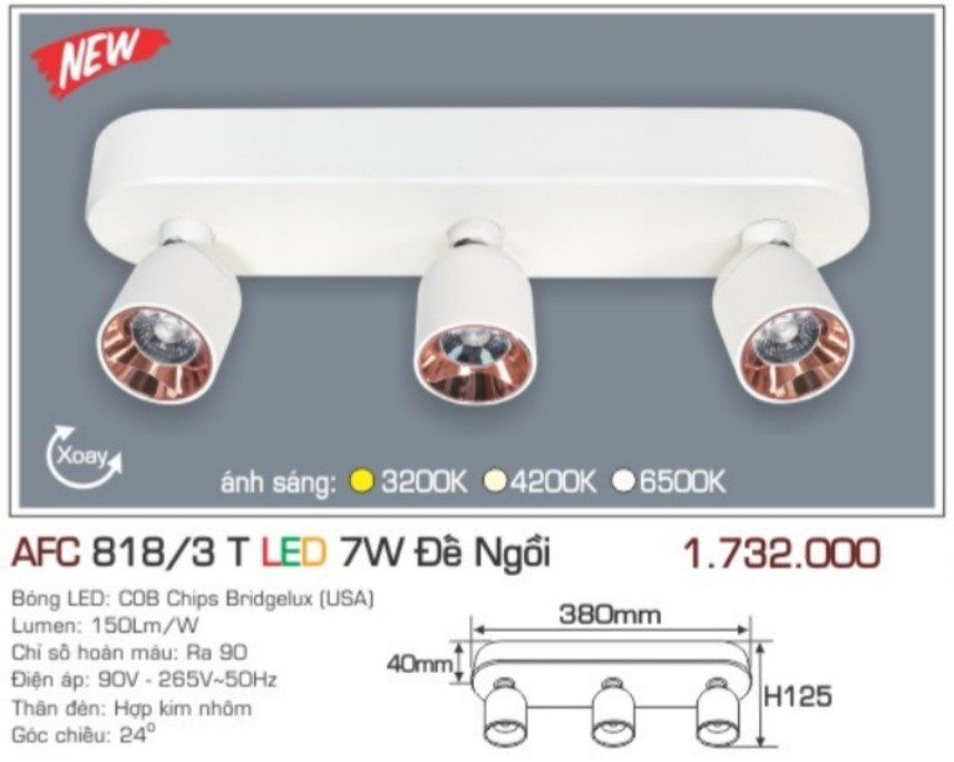 Đèn lon led ốp trần anfaco afc 8183t led 7w