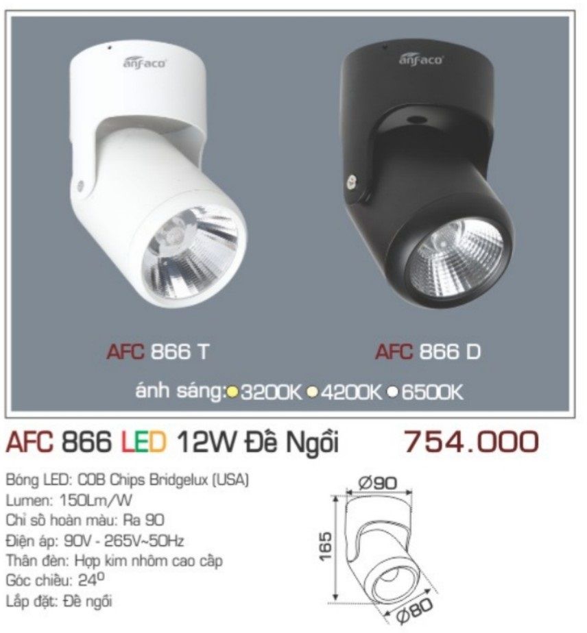 Đèn lon led ốp trần anfaco afc 866 led 12w