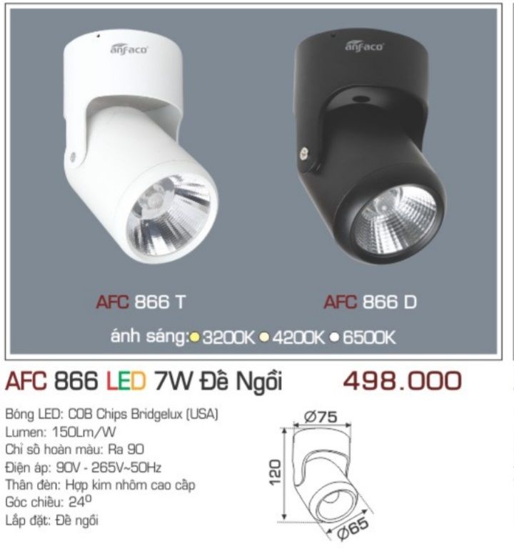 Đèn lon led ốp trần anfaco afc 866 led 7w