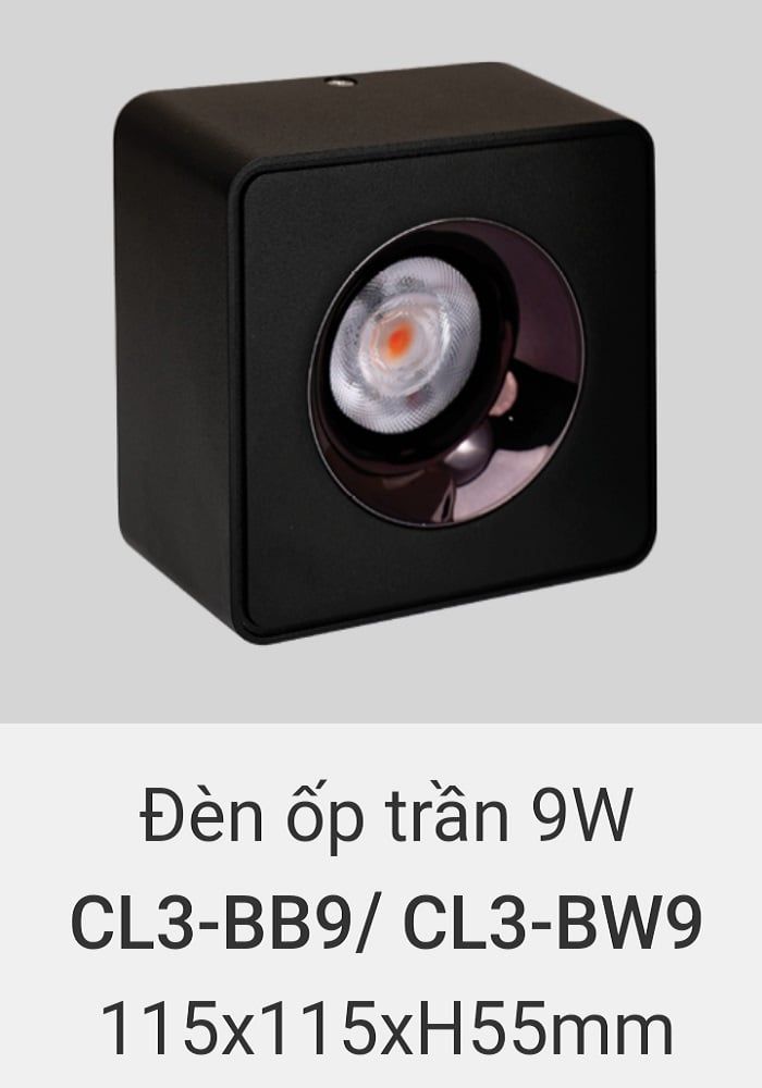 Đèn lon led ốp trần vuông vinaled 9w CL3 BB9 , CL3 BW9