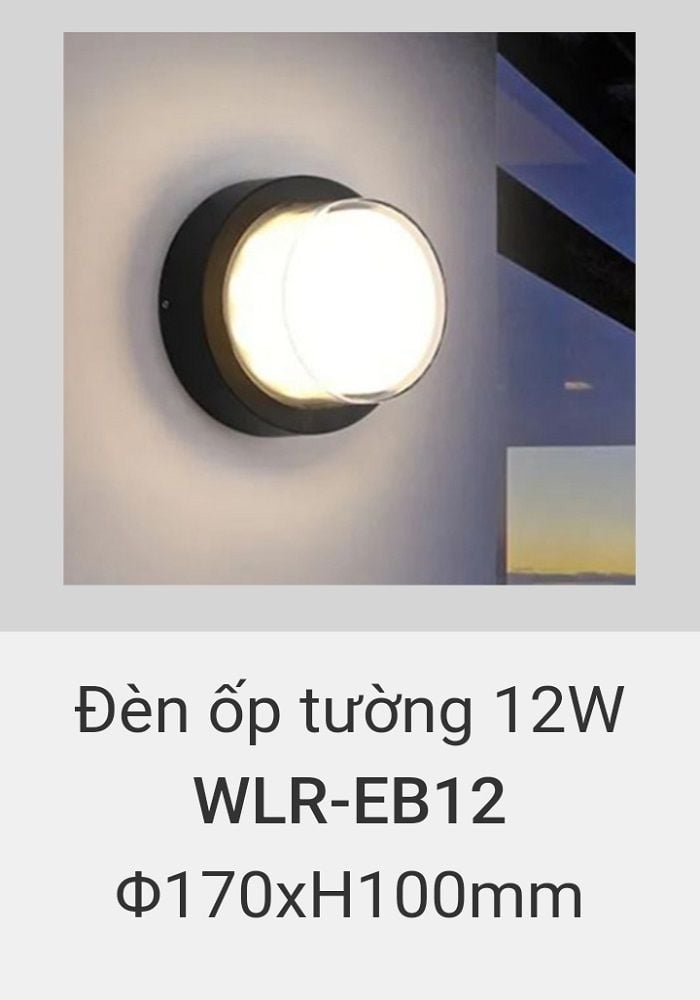 đèn ốp tường, treo tường trang trí ngoài trời vinaled 12w WLR EB12