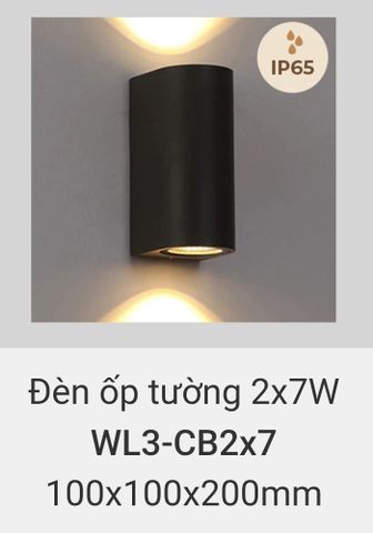  đèn ốp tường, treo tường trang trí ngoài trời vinaled 2x7w WL3 CB2X7 