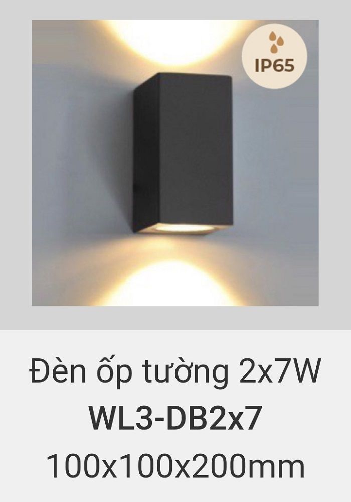 đèn ốp tường, treo tường trang trí ngoài trời vinaled 2x7w WL3 DB2x7