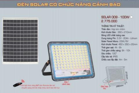  ĐÈN PHA LED NĂNG LƯỢNG MẶT TRỜI ANFACO SOLAR 009 100W 