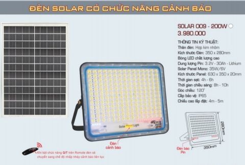  ĐÈN PHA LED NĂNG LƯỢNG MẶT TRỜI ANFACO SOLAR 009 200W 