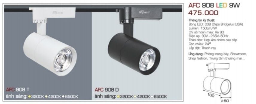 đèn rọi ray anfaco afc 908 led 9w