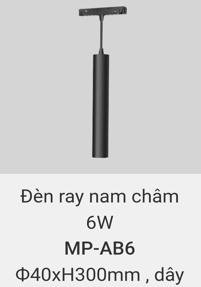 Đèn rọi ray nam châm thả trần vinaled 6w MP AB6