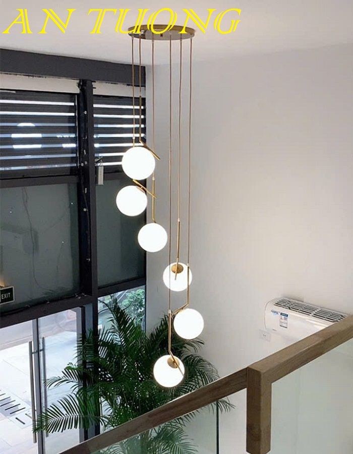 đèn thả trần thông tầng trang trí phòng khách thông tầng trần cao 015