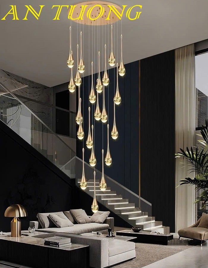 đèn thả trần thông tầng trang trí phòng khách thông tầng trần cao 020