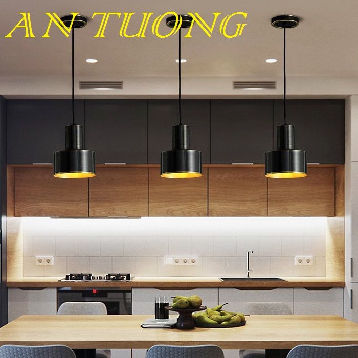 đèn thả trang trí quán cafe chao nhôm màu đen 014