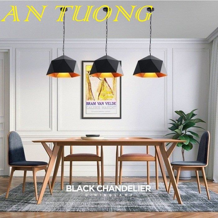 đèn thả trang trí quán cafe chao nhôm màu đen 06