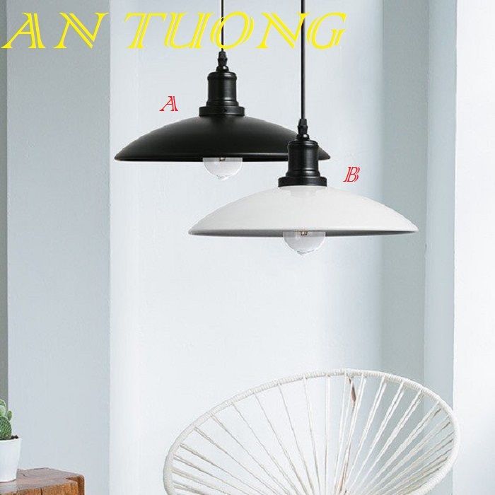 đèn thả trang trí quán cafe chao nhôm màu trắng hoặc đen 01