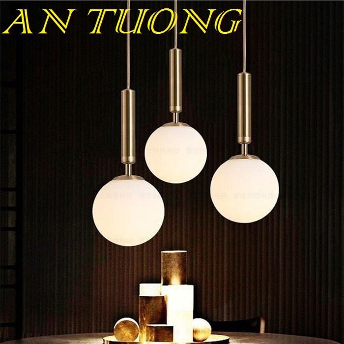 đèn thả trang trí quán cafe chao thủy tinh hình cầu đục 08