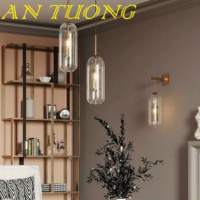 đèn thả trang trí quán cafe chao thủy tinh hình ống trụ 021