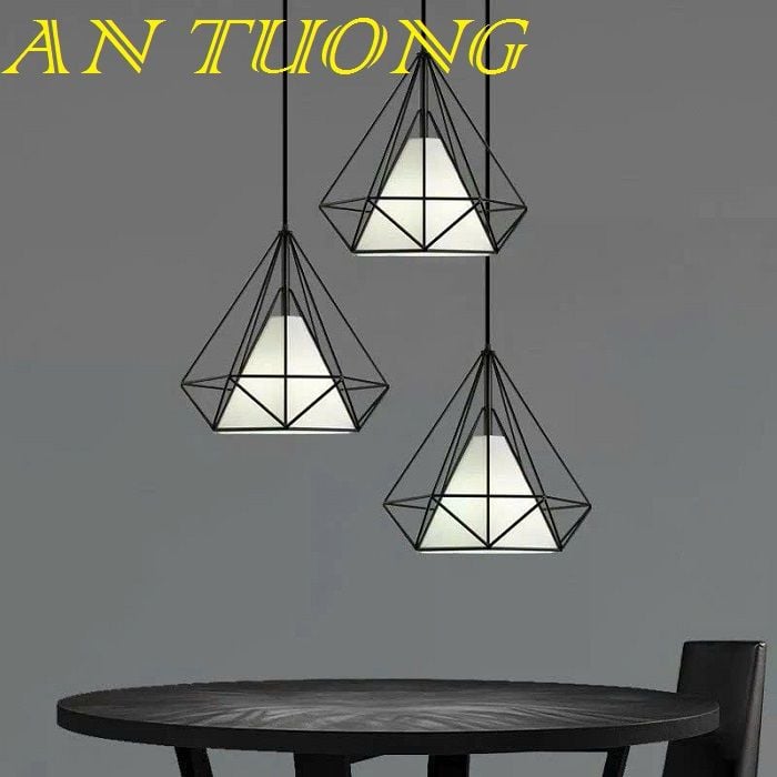 đèn thả trang trí quán cafe chụp khung sắt dạng kim cương