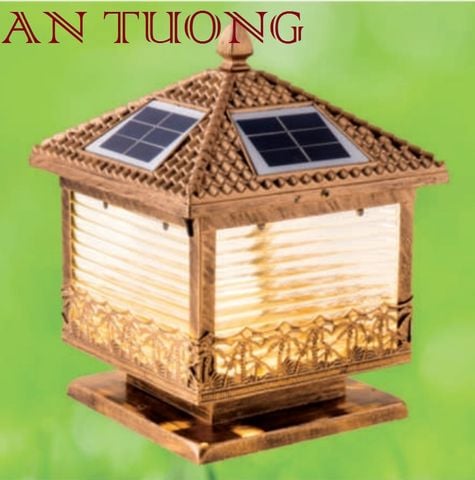  đèn trụ cổng năng lượng măt trời kích thước đèn 400x400mm, 40x40cm 01 