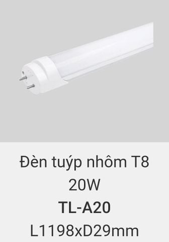  Đèn tuýp led thân nhôm vinaled 1m2 20w T8 TL A20 