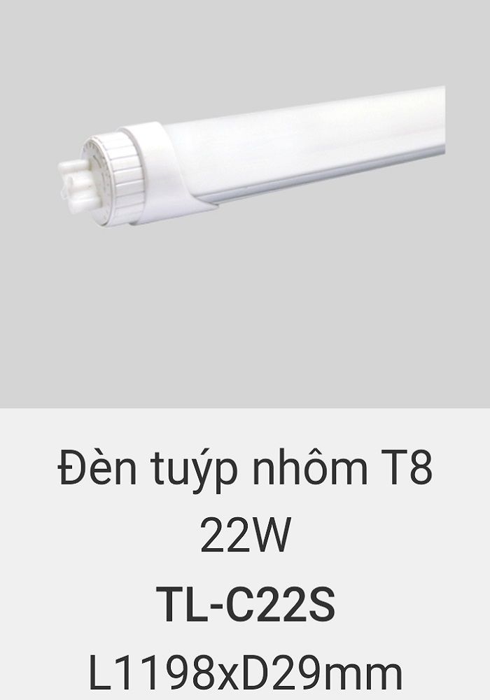 Đèn tuýp led vinaled 1m2 thân nhôm T8 22w TL C22S