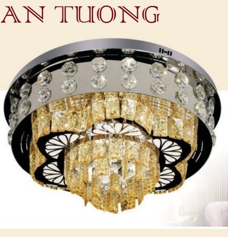  đèn mâm ốp trần pha lê led trang trí phòng khách, nhà phố, biệt thự cổ điển tân cổ điển 047 