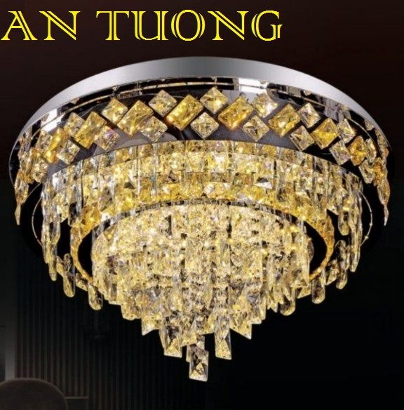 đèn mâm ốp trần pha lê led trang trí phòng khách, nhà phố, biệt thự cổ điển tân cổ điển 069