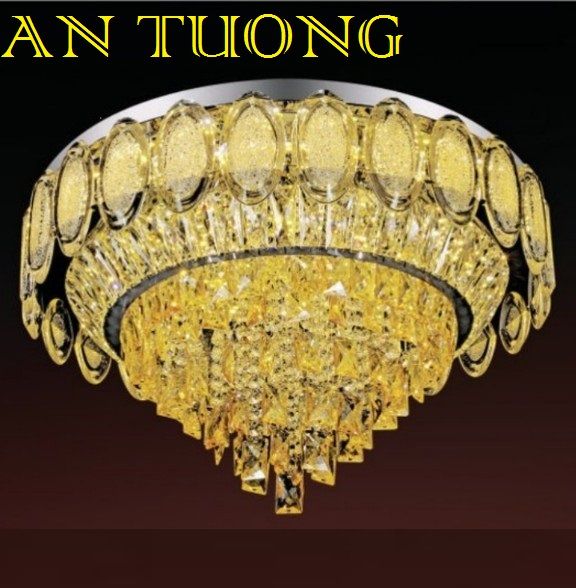 đèn mâm ốp trần pha lê led trang trí phòng khách, nhà phố, biệt thự cổ điển tân cổ điển 072