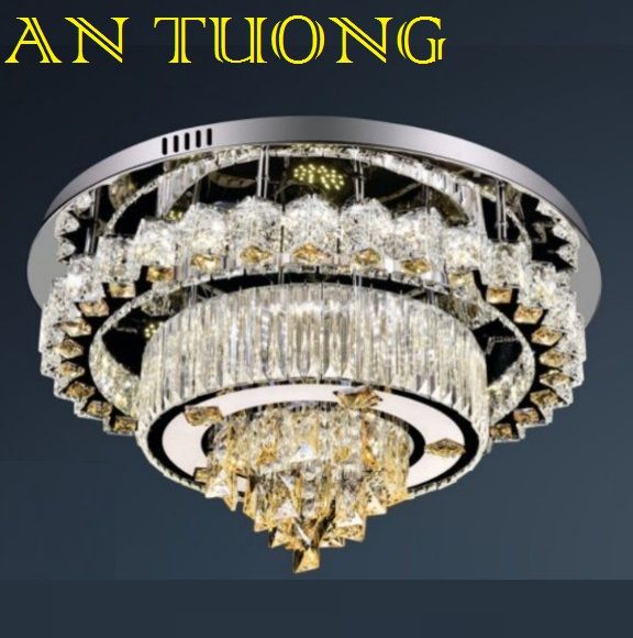 đèn mâm ốp trần pha lê led trang trí phòng khách, nhà phố, biệt thự cổ điển tân cổ điển 090