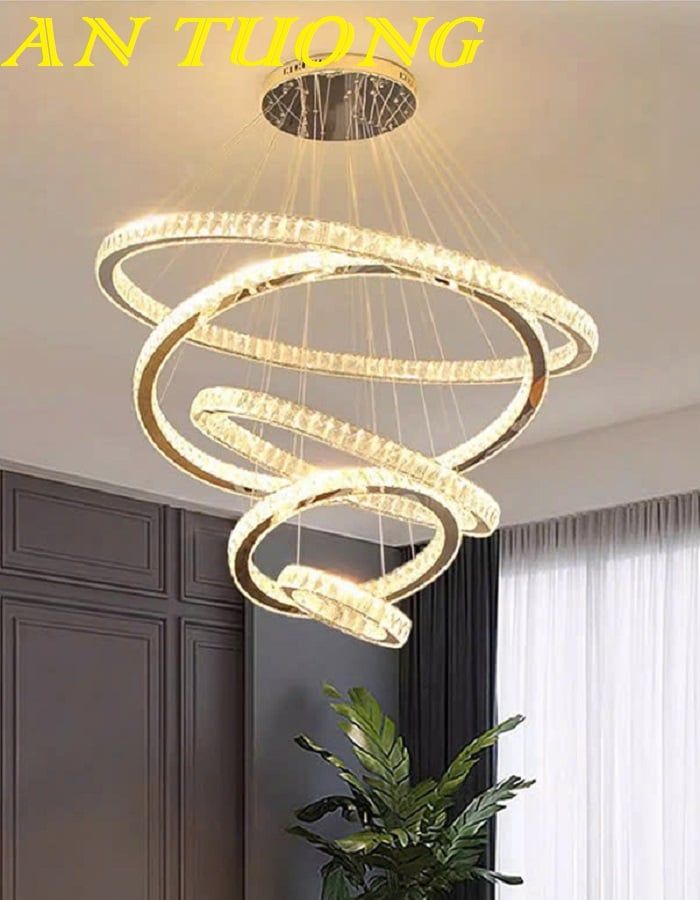 đèn thả trần 5 vòng pha lê decor trang trí quầy bar, bàn ăn phòng bếp, quán cafe đẹp hiện đại 0155