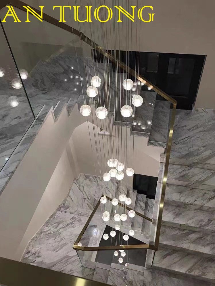 đèn thả thông tầng cầu thang, đèn thả trang trí ô thông tầng phòng khách, thông tầng cầu thang đẹp, hiện đại 042