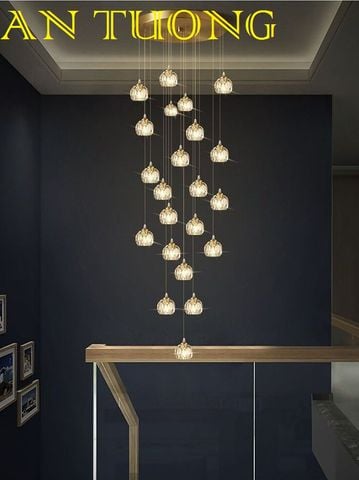  đèn thả thông tầng cầu thang, đèn thả trang trí ô thông tầng phòng khách, thông tầng cầu thang đẹp, hiện đại 052 
