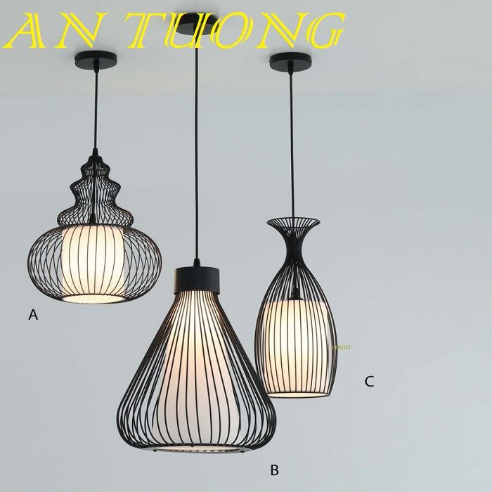 đèn treo thả trần khung sắt màu đen trang trí quầy bar, bàn ăn đảo bếp đẹp, hiện đại 014