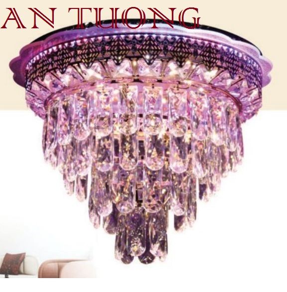 đèn mâm ốp trần pha lê led trang trí phòng khách, nhà phố, biệt thự cổ điển tân cổ điển 01