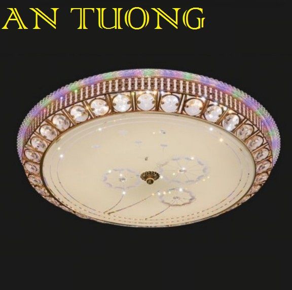 đèn mâm ốp trần pha lê led trang trí phòng khách, nhà phố, biệt thự cổ điển tân cổ điển 04